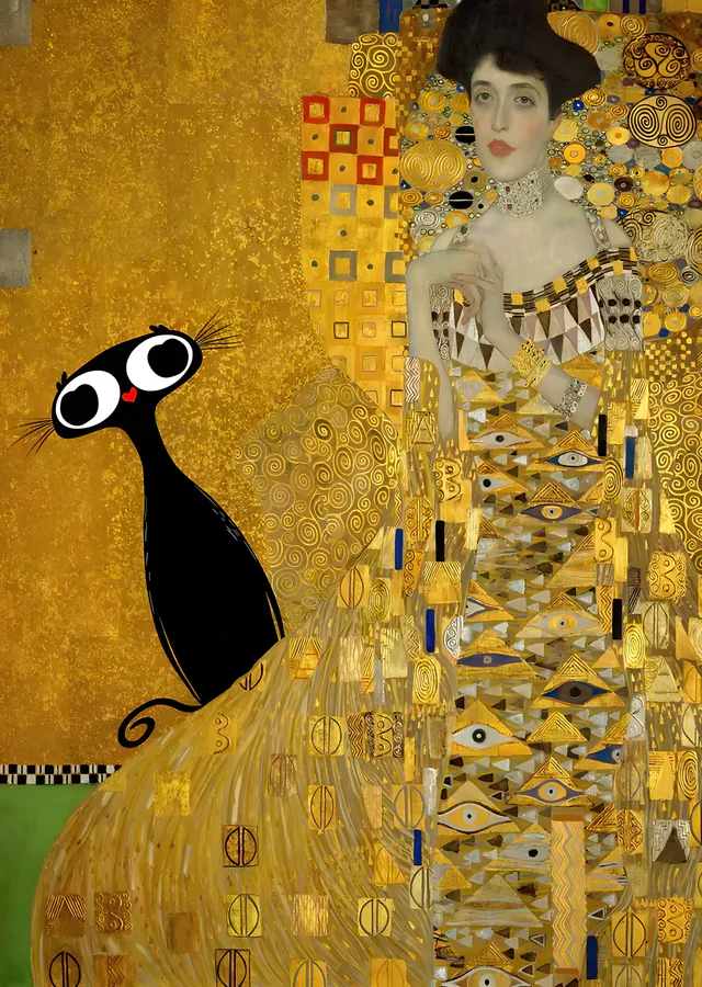 Klimt ve Kara Kedi metal tablo