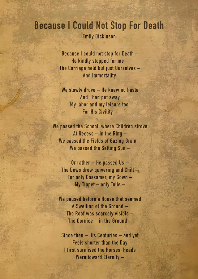 Emily Dickinson - Because I Could Not Stop for Death metal tablo
