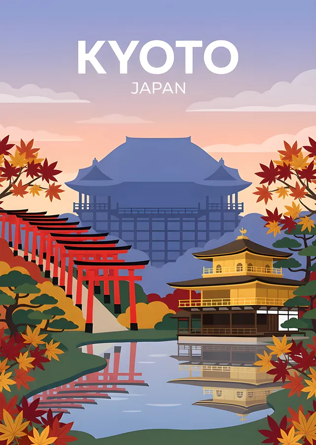 Kyoto - Altın Pavyon ve Torii Kapıları metal tablo