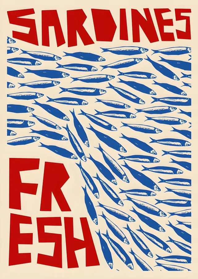 Sardines Fresh - Vintage Balık Afişi metal tablo