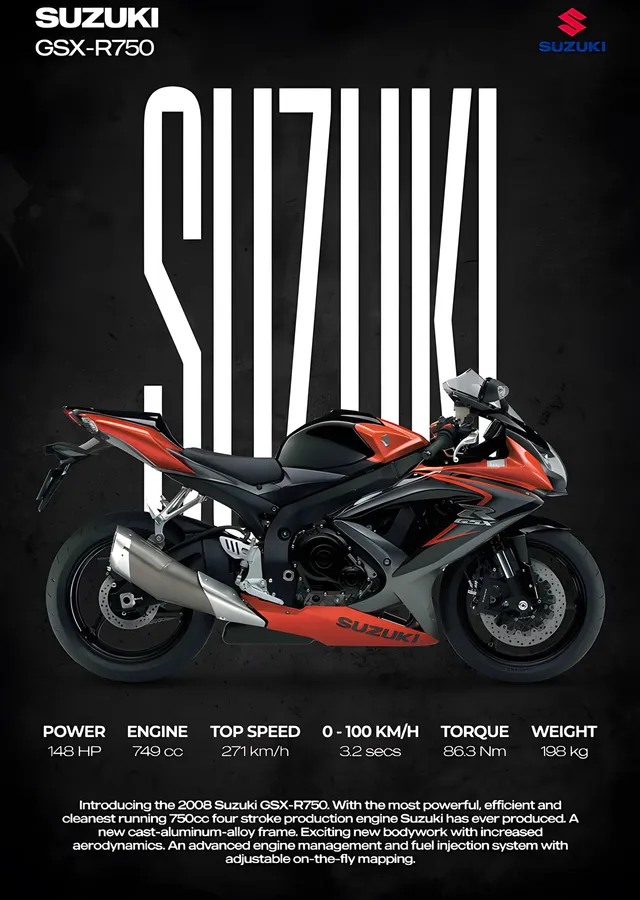 Suzuki GSX-R750 - Kırmızı metal tablo