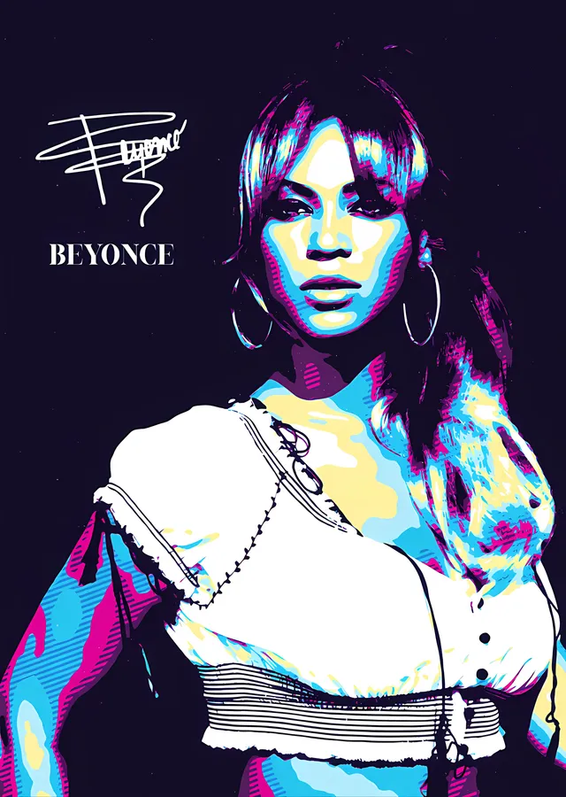 Beyoncé - Neon Mavi Pembe Portre metal tablo