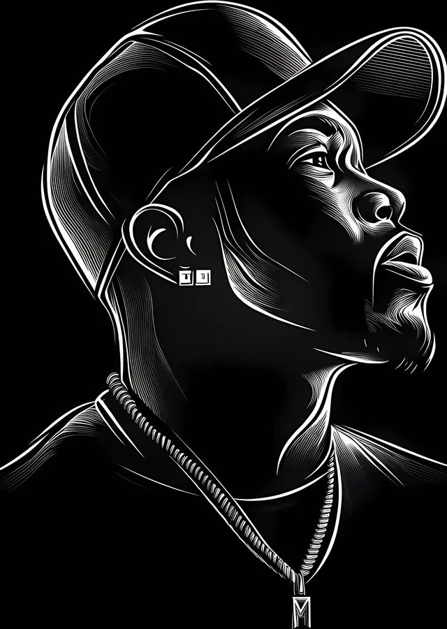 50 Cent - Siyah Beyaz Çizgi Portre metal tablo