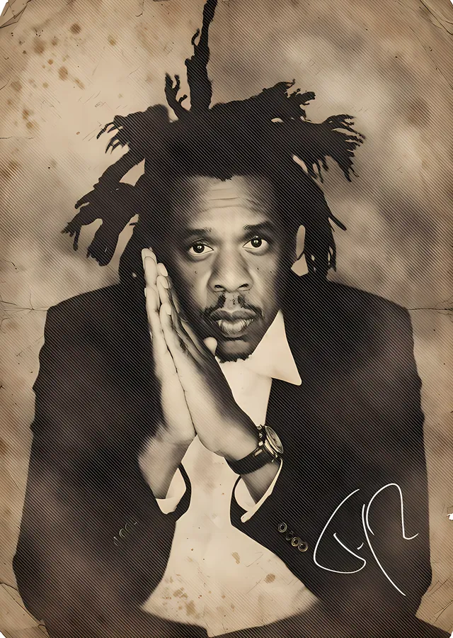 Jay-Z - Sepya Portre ve İmza metal tablo