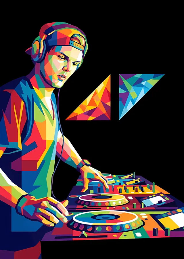 Avicii - Siyah Zeminde Renkli DJ metal tablo