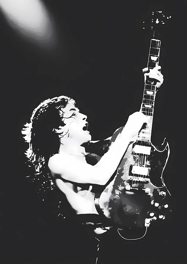 AC/DC - Siyah Beyaz Gitar Solosu metal tablo