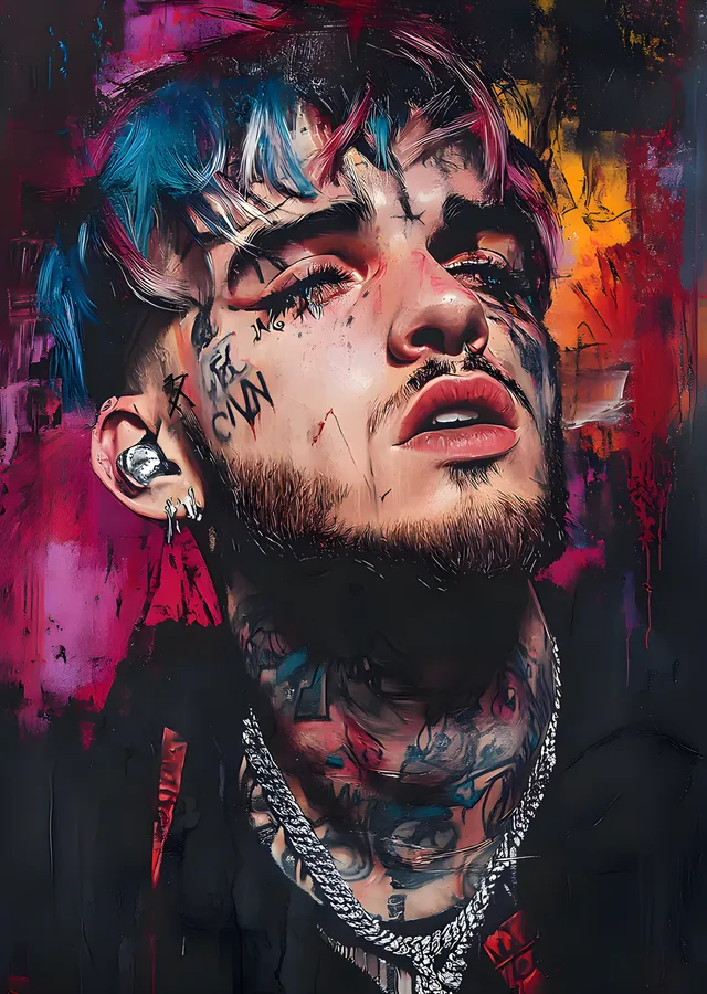 Lil Peep - Renk Patlamalı Boya Portresi metal tablo