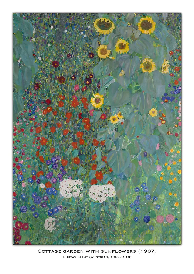 Gustav Klimt - Ayçiçekli Köy Bahçesi metal tablo