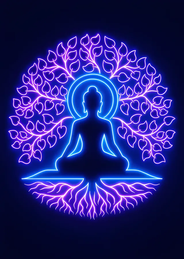 Neon Buda ve Hayat Ağacı metal tablo