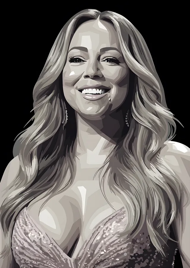Mariah Carey - Gri Tonlu Gülümseyen Portre metal tablo