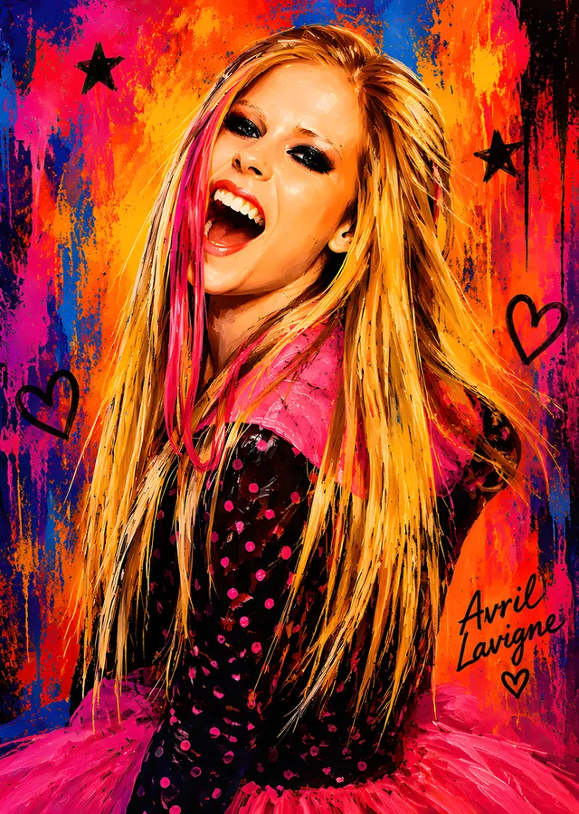 Avril Lavigne - Renk Patlamalı Sahne Portresi metal tablo