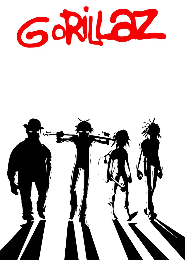 Gorillaz - Siyah Beyaz Silüetler metal tablo