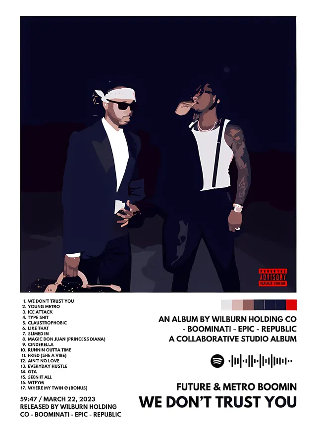 Future & Metro Boomin - Beyaz Zeminde Künye metal tablo
