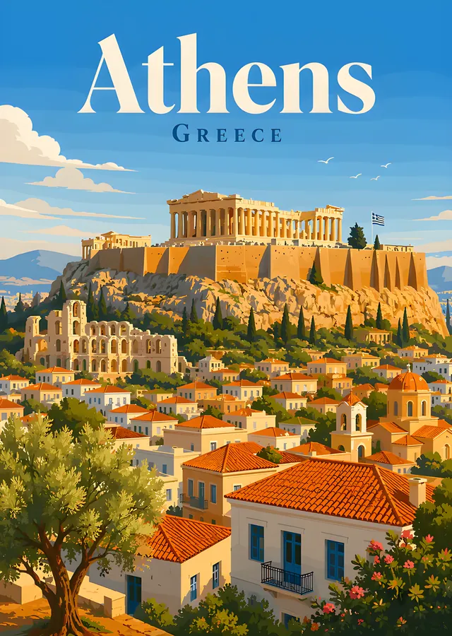 Athens - Vintage Seyahat Afişi metal tablo