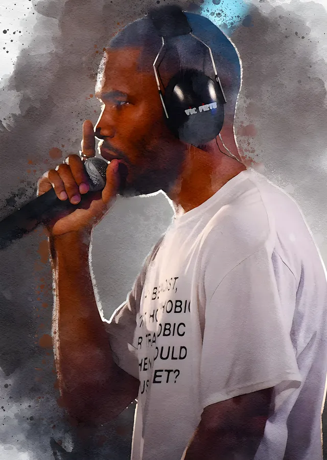Frank Ocean - Kulaklıkla Suluboya metal tablo