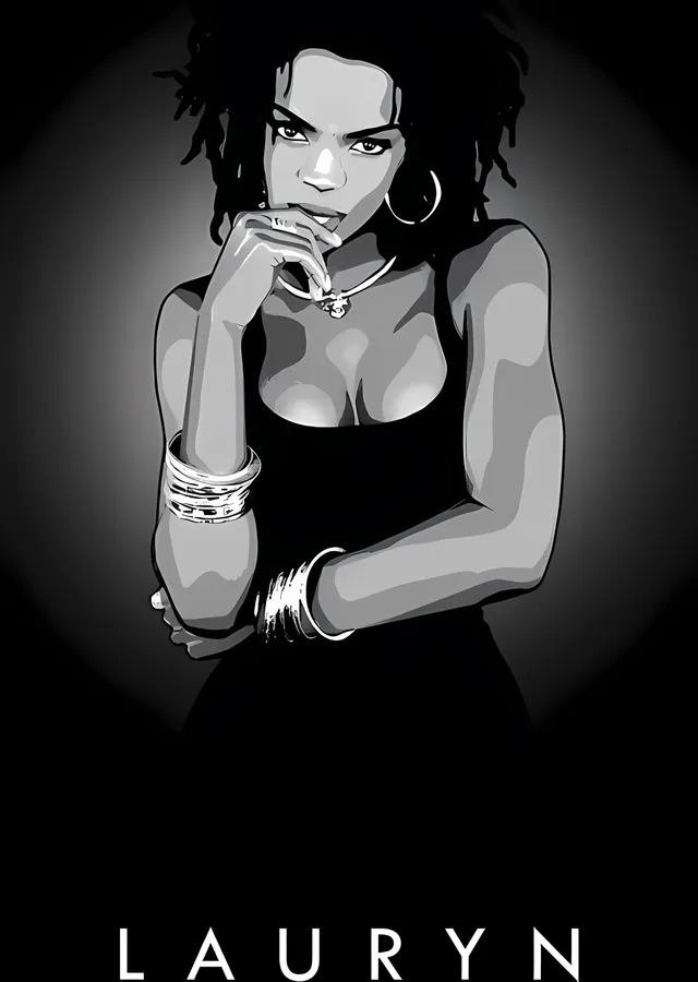 Lauryn Hill - Siyah Beyaz Bilezikli Portre metal tablo