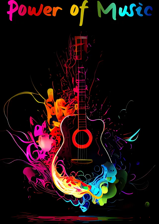 Power of Music - Renkli Gitar metal tablo