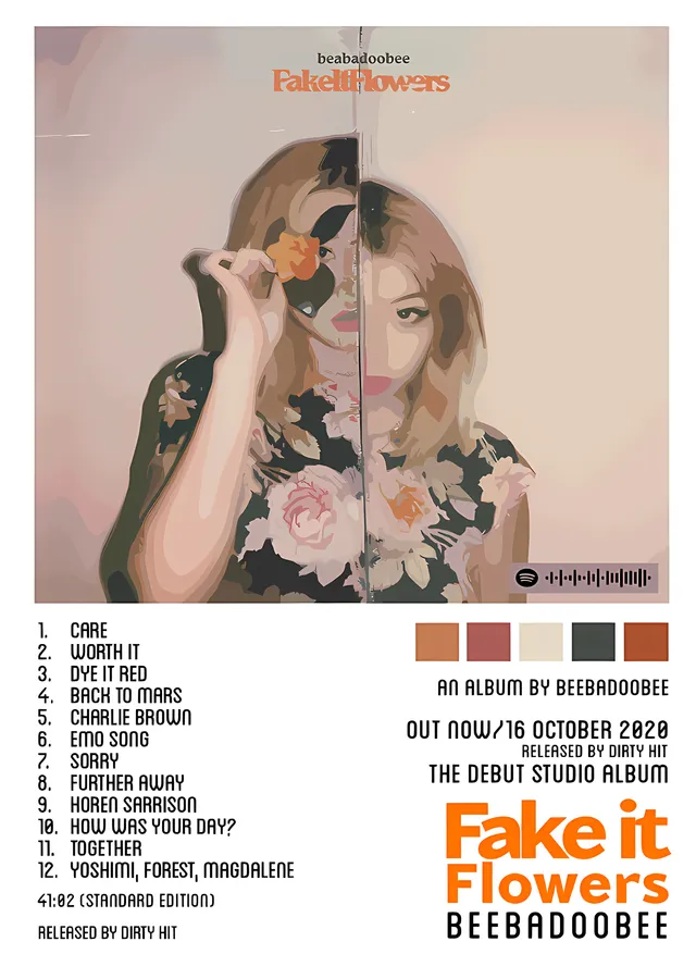 beabadoobee - Fake It Flowers Tracklist metal tablo