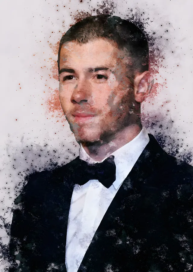 Nick Jonas - Papyonlu Suluboya Portre metal tablo