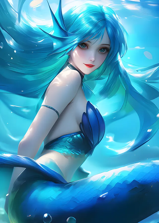 Mavi Saçlı Deniz Kızı metal tablo