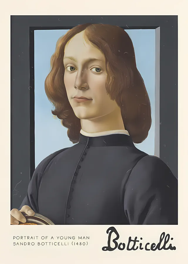 Botticelli - Portrait of a Young Man metal tablo