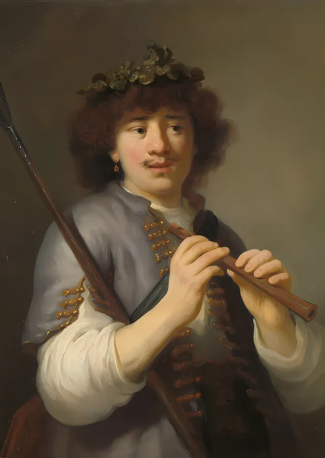Çoban Kılığında Rembrandt metal tablo