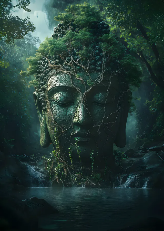 Ormanda Yosunlu Buda metal tablo
