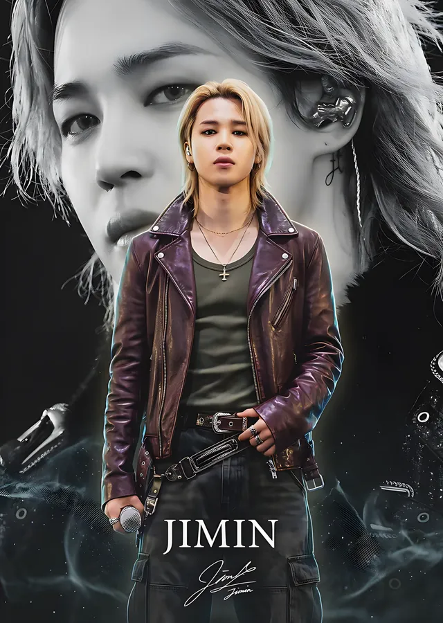 Jimin - Deri Ceketli Portre metal tablo