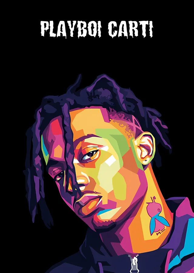 Playboi Carti - Renkli Geometrik Portre metal tablo