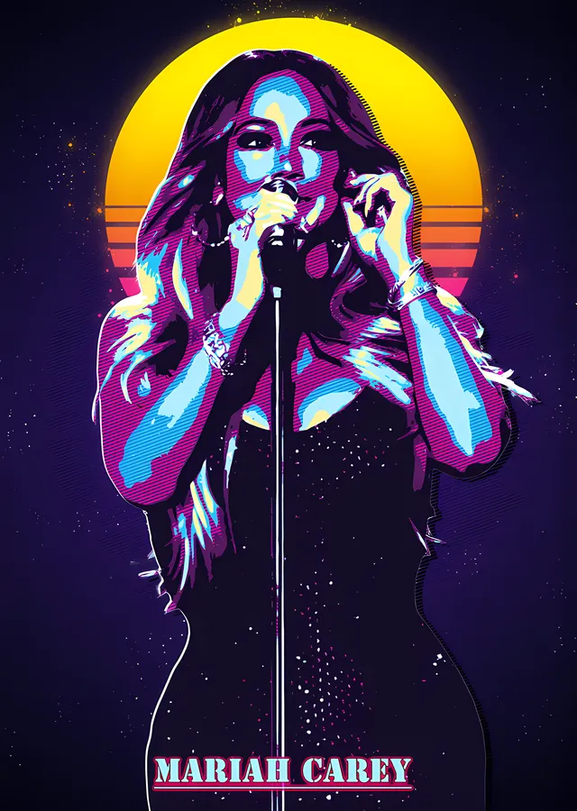 Mariah Carey - Retro Güneşte Mikrofon metal tablo
