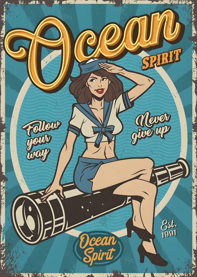Ocean Spirit - Retro Denizci metal tablo