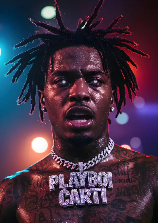 Playboi Carti - Elmas Kolye ve Sahne Işıkları metal tablo