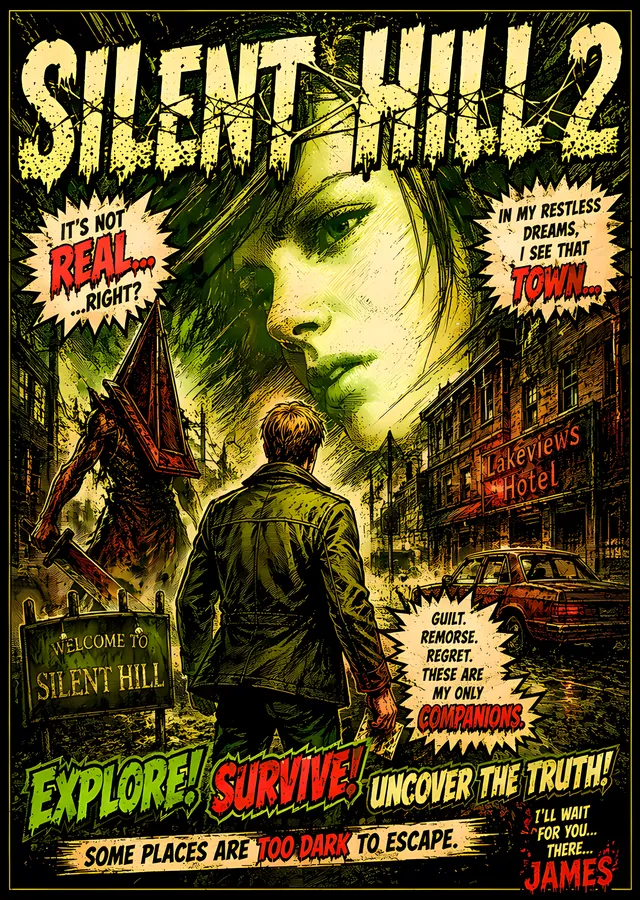 Silent Hill 2 - Retro Afiş metal tablo