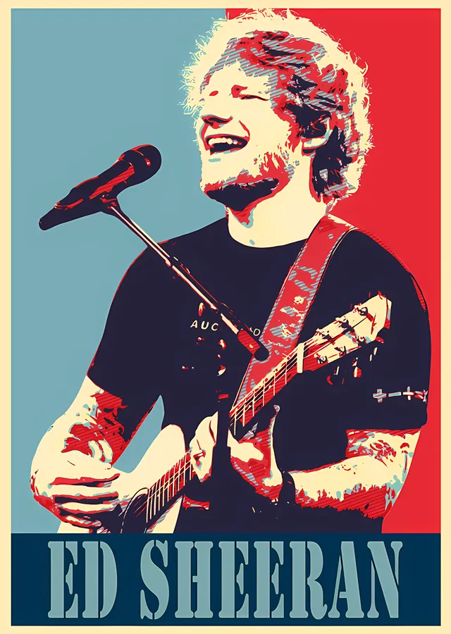Ed Sheeran - Mavi Zeminde Sahne Portresi metal tablo