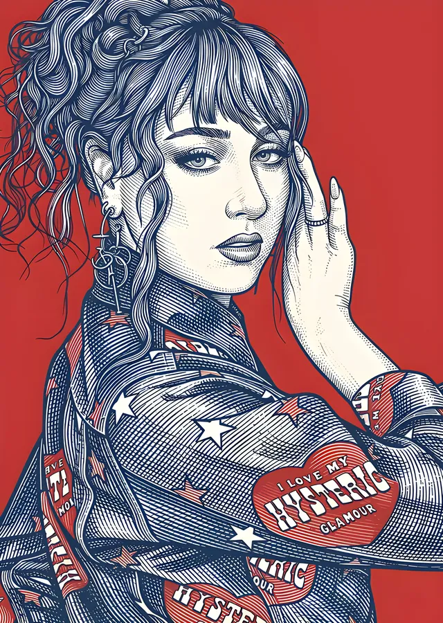 Kot Ceketli Kadın - Çizgi Portre metal tablo