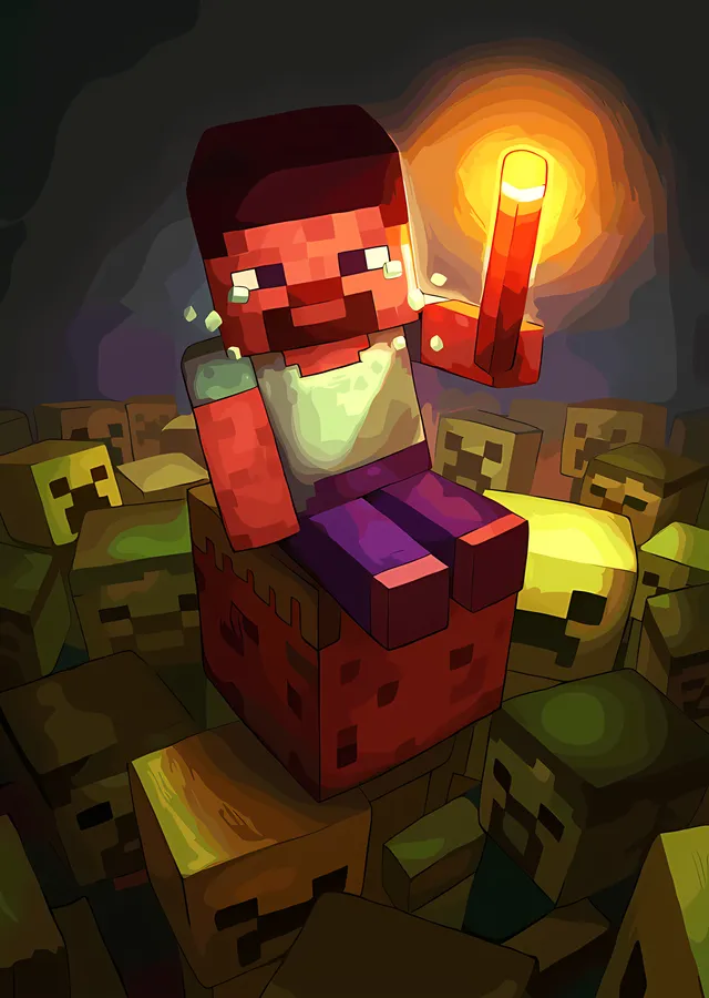 Minecraft - Mağarada Kızıltaş Meşalesi metal tablo