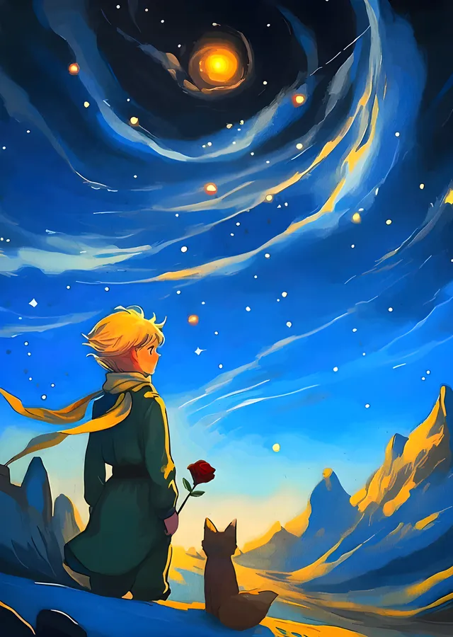 The Little Prince - Gülü ve Yıldızlı Dağlar metal tablo