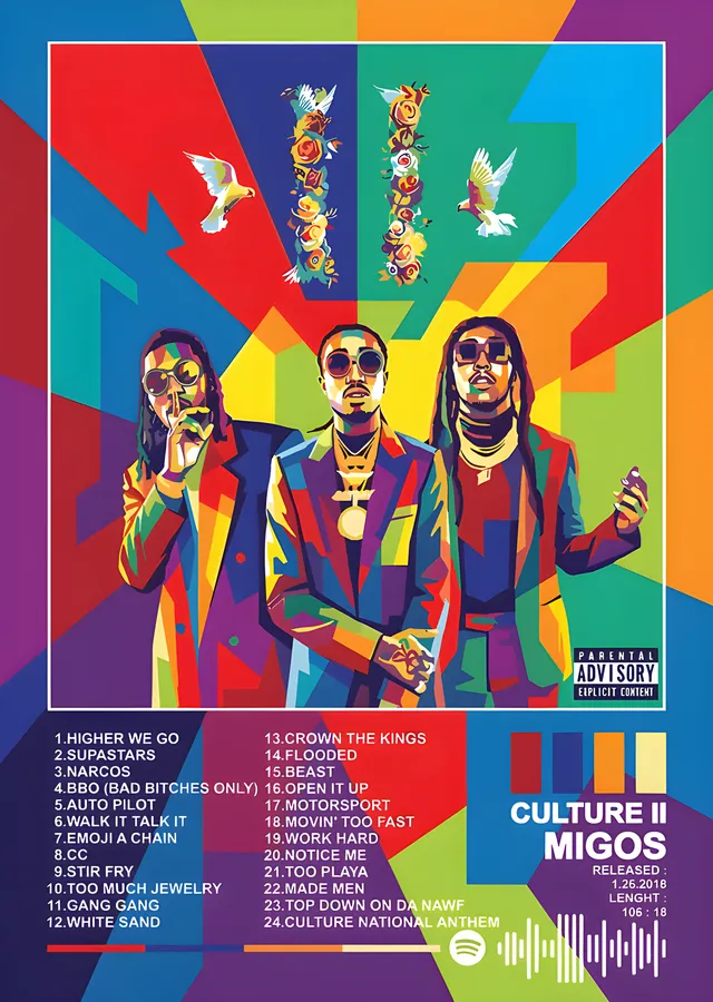 Migos - Culture II Renkli Künye metal tablo
