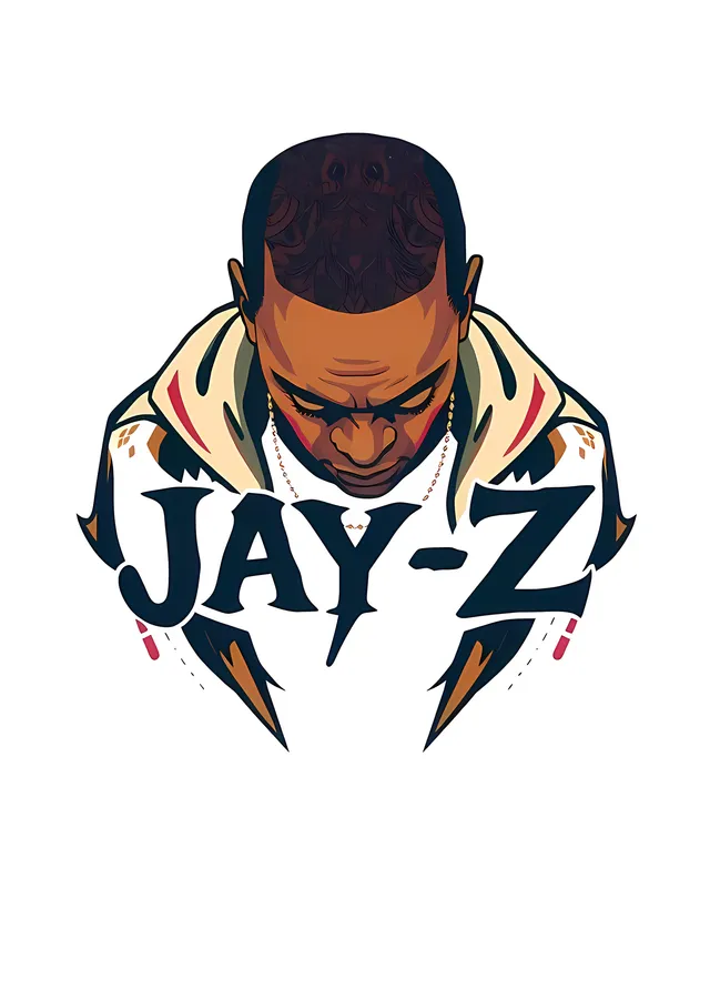 Jay-Z - Beyaz Zeminde Amblem Portre metal tablo
