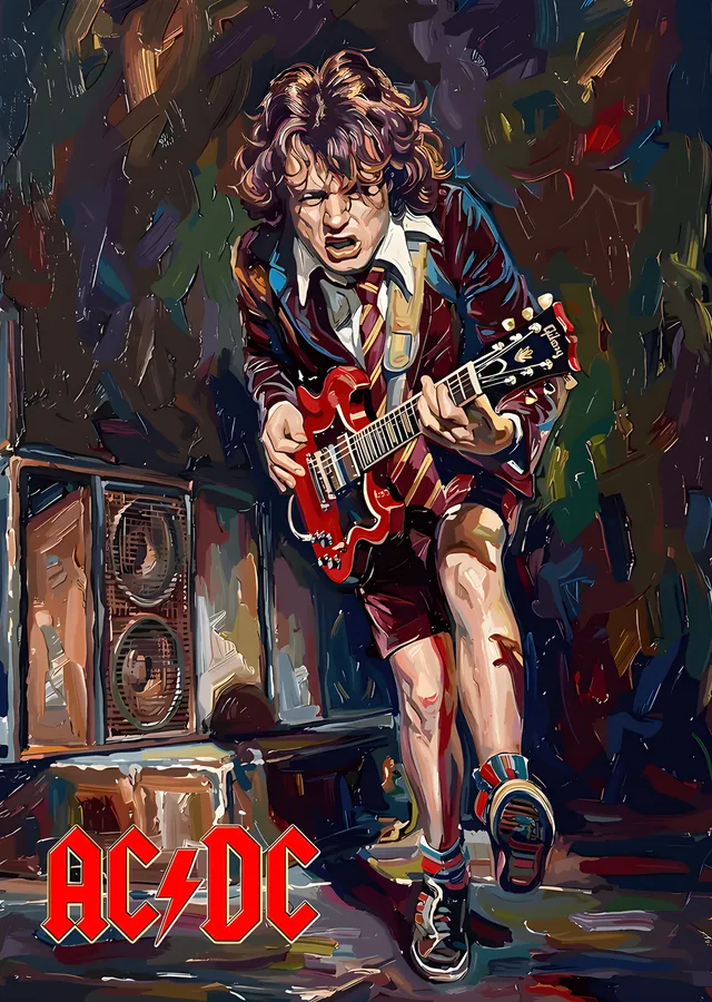 AC/DC - Amfilerin Önünde Angus Young metal tablo