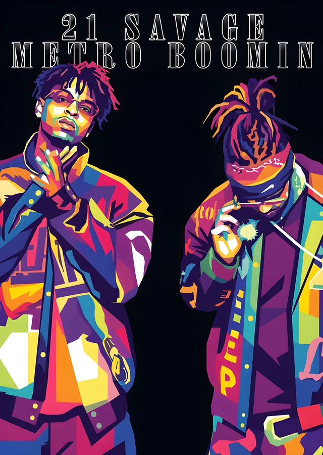 21 Savage ve Metro Boomin - Renk Bloklu İkili metal tablo