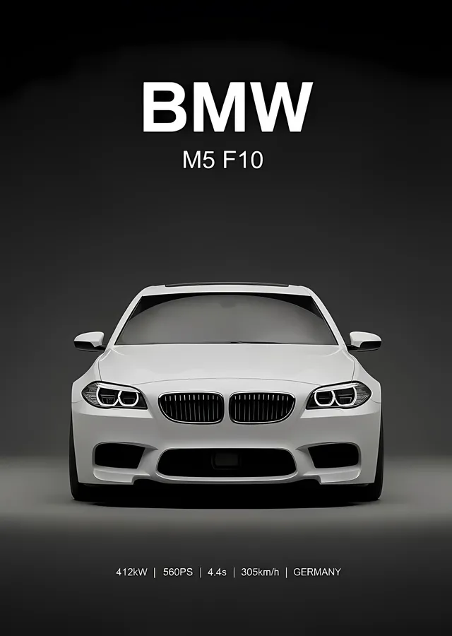 BMW M5 F10 · Gri Işıkta Beyaz Cephe metal tablo