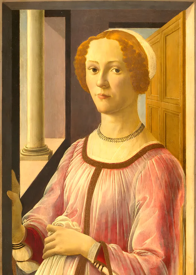 Botticelli - Pembe Elbiseli Kadın metal tablo