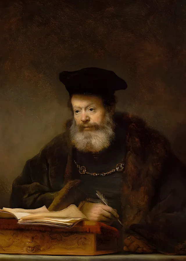 Yazı Masasındaki Yaşlı Âlim - Rembrandt metal tablo