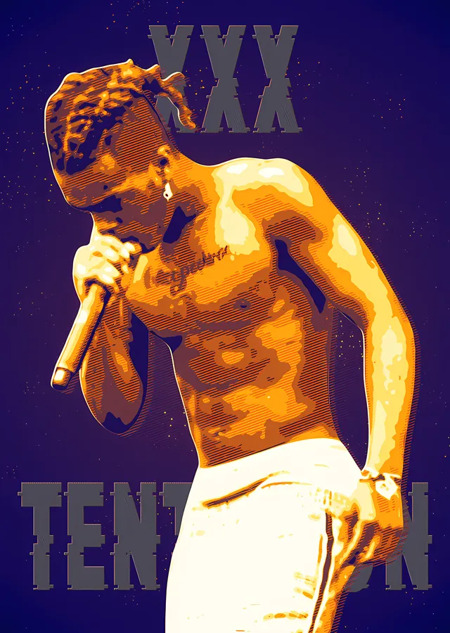 XXXTentacion - Mor Zeminde Altın Portre metal tablo