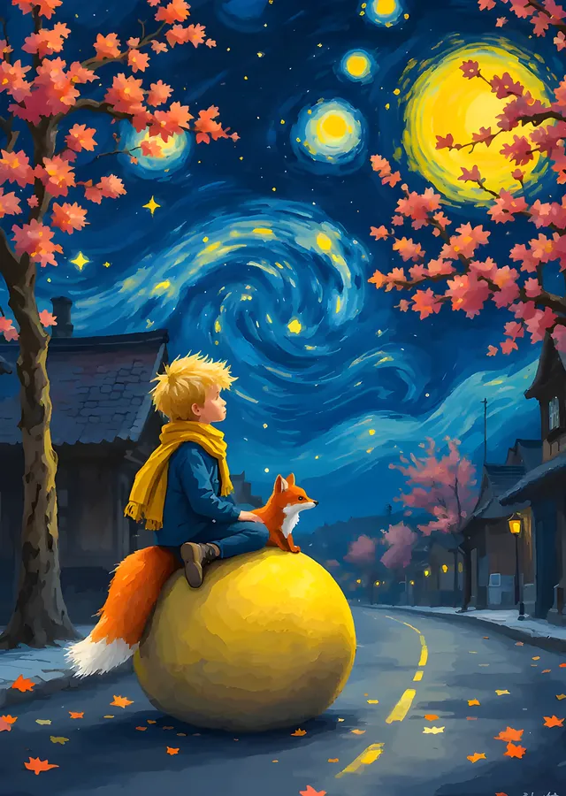 The Little Prince - Pembe Ağaçlı Sokakta metal tablo