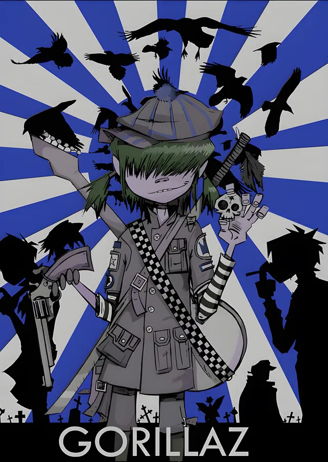 Gorillaz - Kargalar ve Mezarlık Sahnesi metal tablo