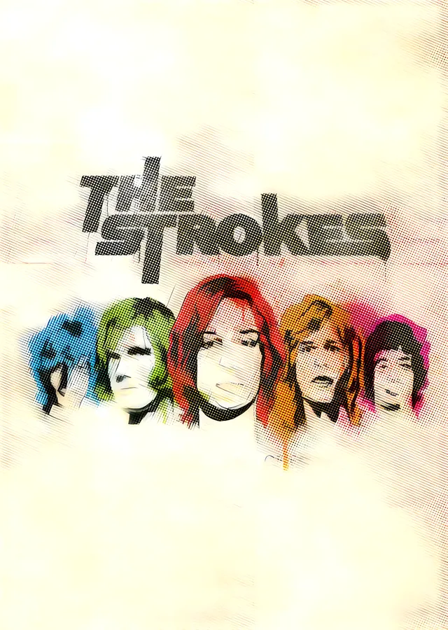 The Strokes - Krem Zeminde Renkli Yüzler metal tablo