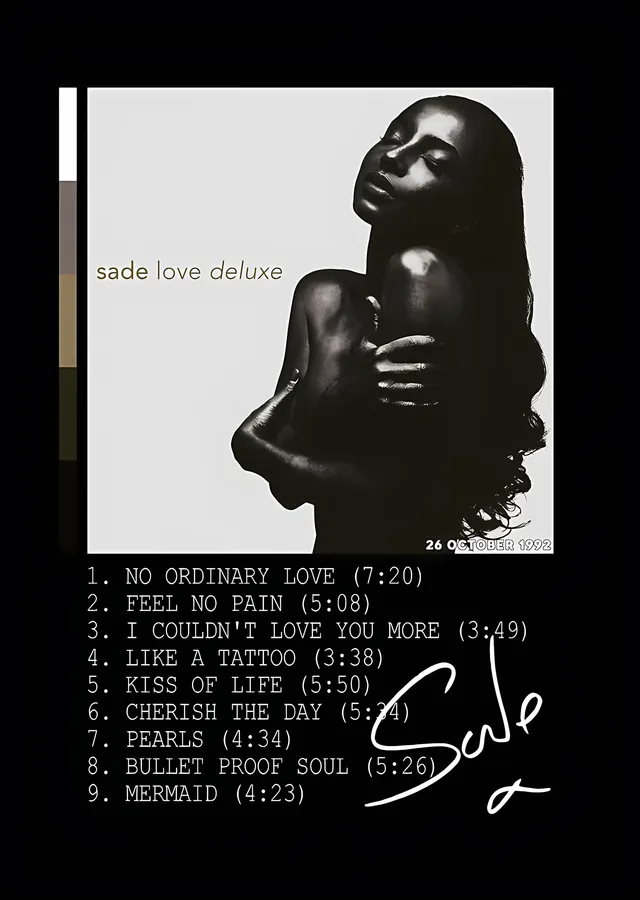 Sade - Love Deluxe Siyah Zemin metal tablo
