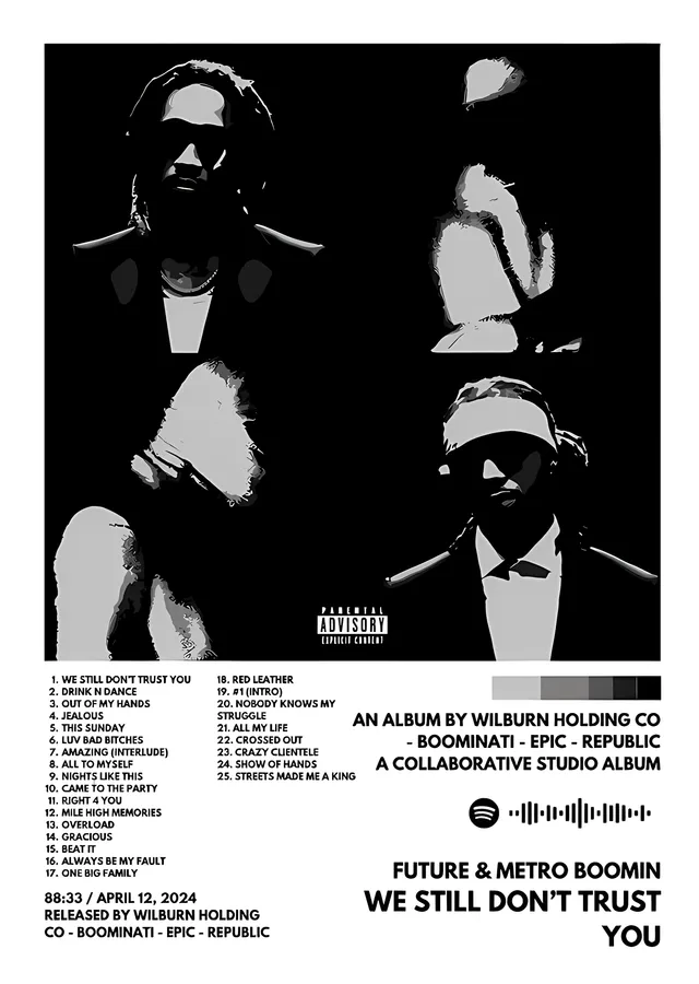 Future & Metro Boomin - Siyah Zeminde Künye metal tablo